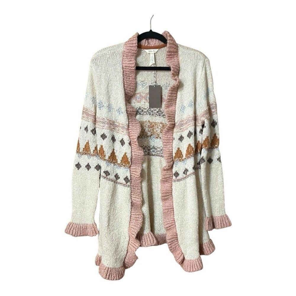 Matilda Jane Size L Just Imagine Jacie Womens Knit Winter Ruffled Cardigan New